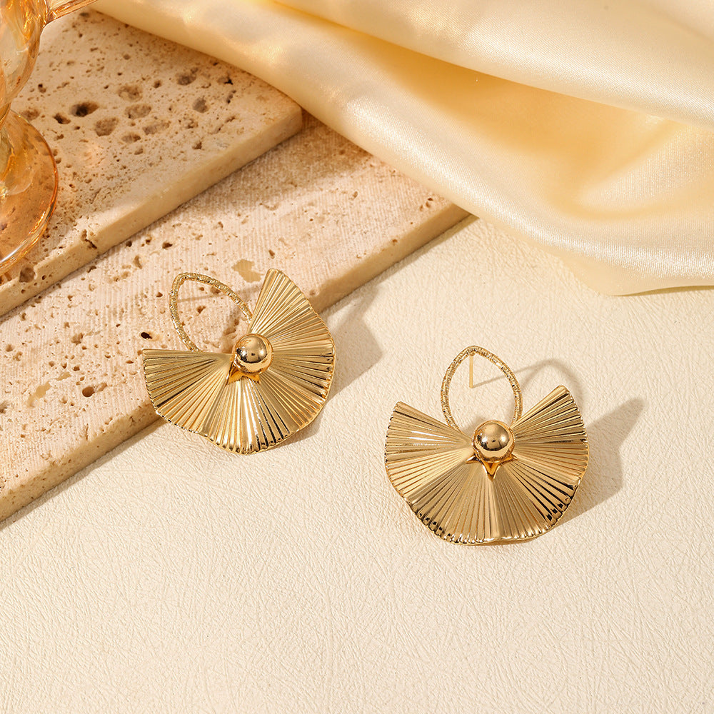 Wholesale Exaggerated Geometric Pleated Fan-shaped Large Earrings